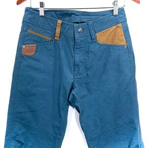 Marmot Men's Blue Cotton Canvas Utility Pants Size 28x32 Tan Accent Double Knees